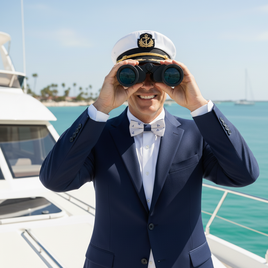 Noeud papillon blanc avec ancres marines "Yacht Club"