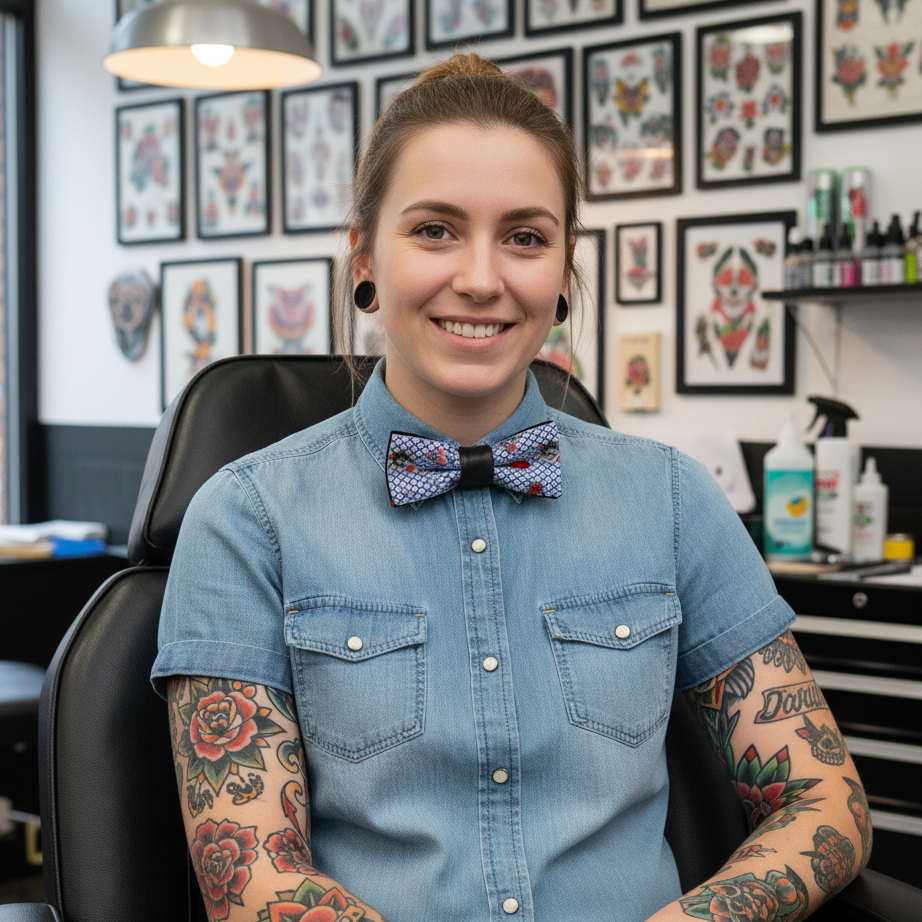 Noeud papillon bleu avec petits tatouages "Pin up tatoo"