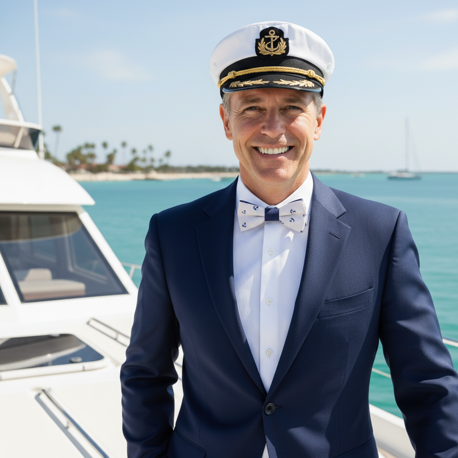 Noeud papillon blanc avec ancres marines "Yacht Club"