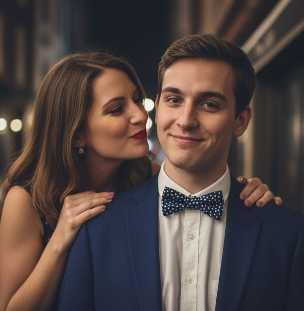Noeud papillon bleu avec petits coeurs "Mon amoureux"