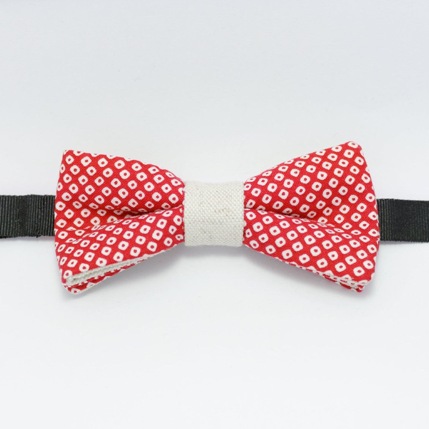 Noeud papillon rouge à pois shibori "Pois galant rouge"