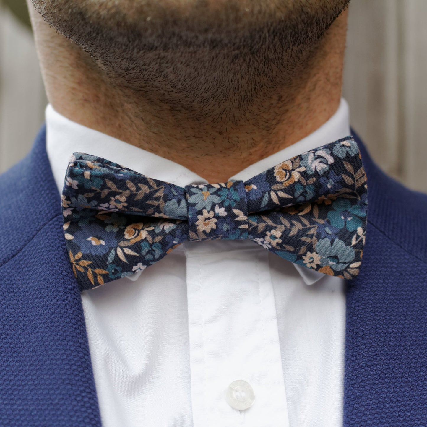 Noeud papillon bleu fleuri "Fleur bleue"