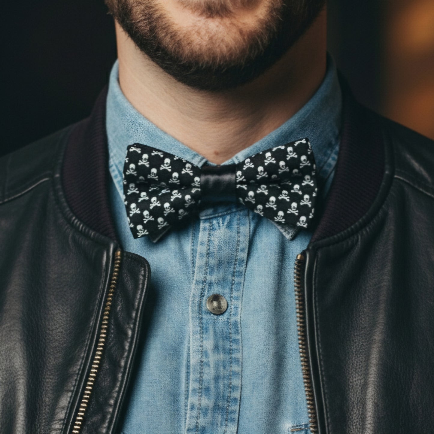 Noeud papillon noir motif tête de mort "Mauvais garçon"