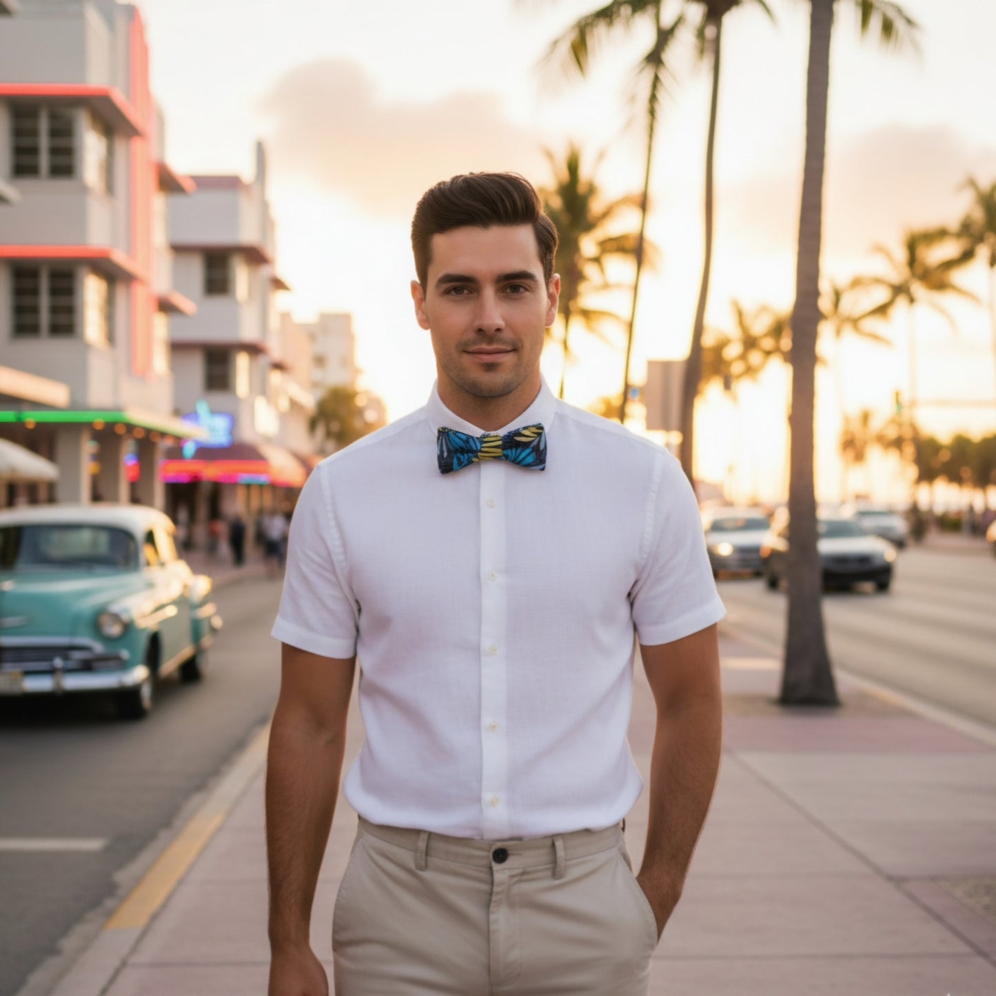 Noeud papillon bleu jungle "Miami Vice"