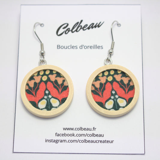 Boucles d'oreilles fleurs fond vert