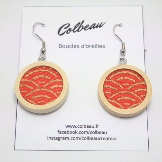 Boucles d'oreilles vagues japonaises fond rouge