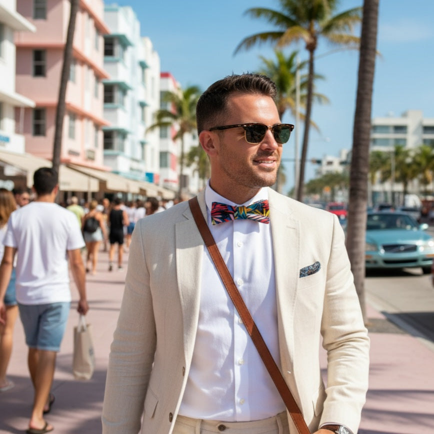 Noeud papillon bleu multicolore "Ocean Drive"