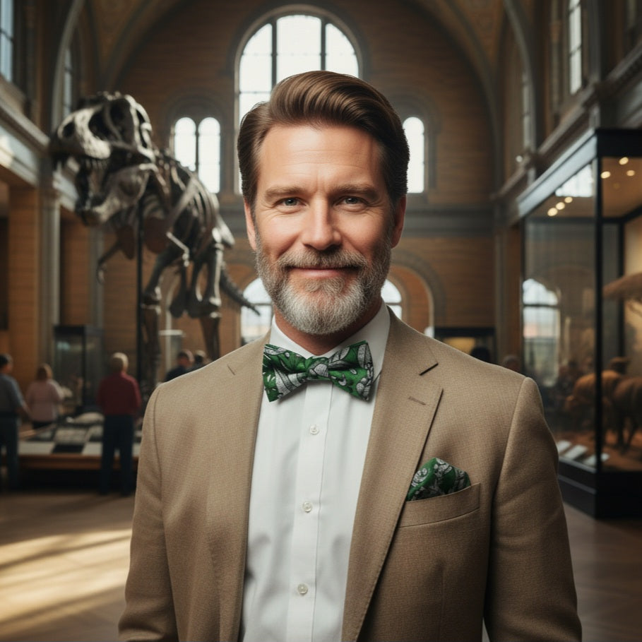 Noeud papillon vert avec imprimé floral "Histoire naturelle vert"