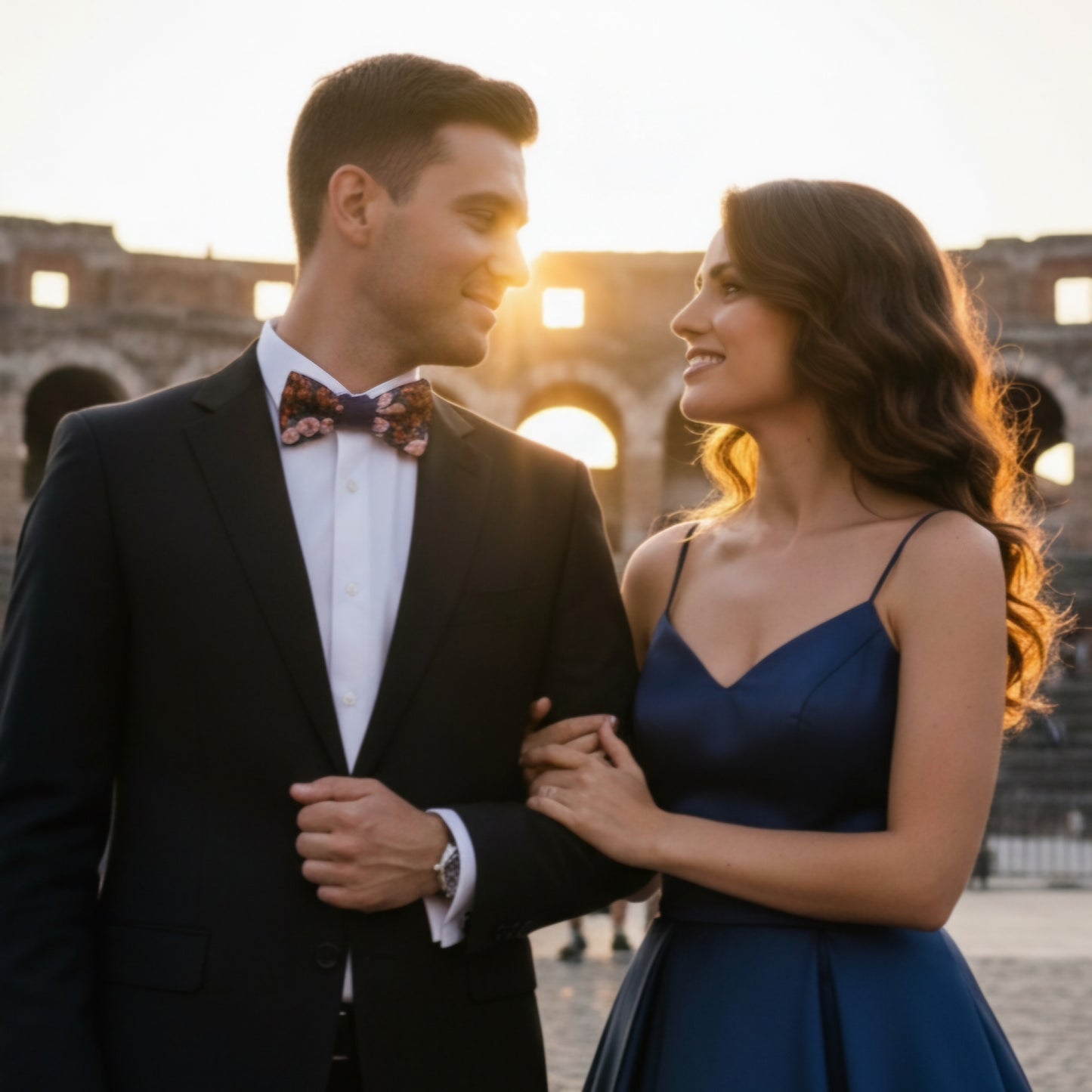 Noeud papillon bleu fleuri "Un soir à Vérone"