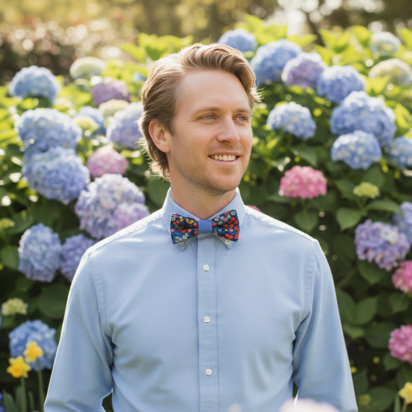 Noeud papillon bleu fleuri "Varengeville"