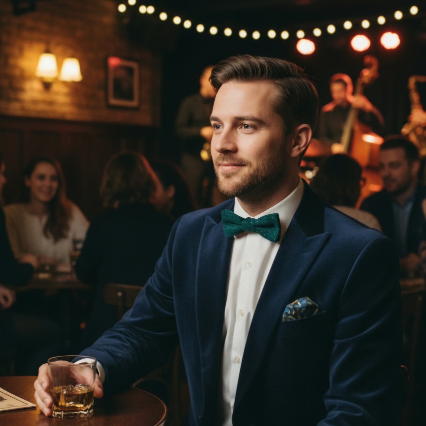 Noeud papillon vert velours "Jusqu'aux étoiles"