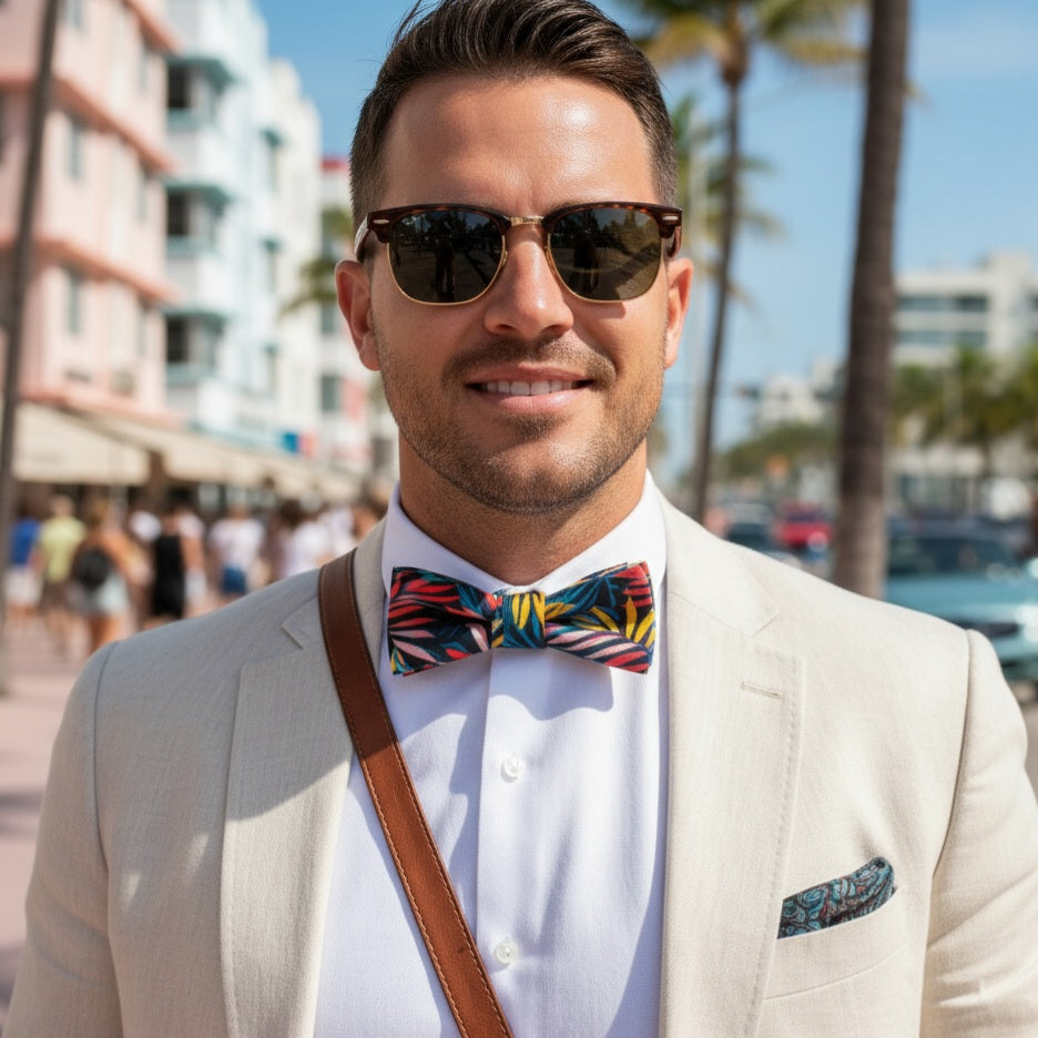 Noeud papillon bleu multicolore "Ocean Drive"