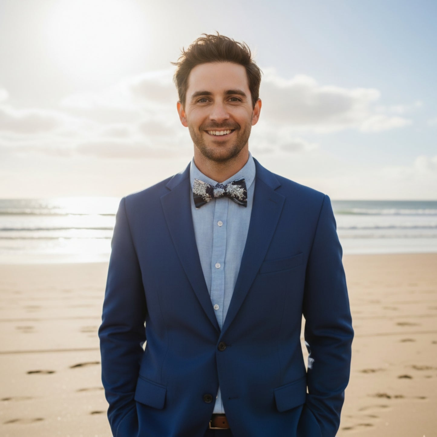 Noeud papillon bleu motif vagues "Kanagawa"